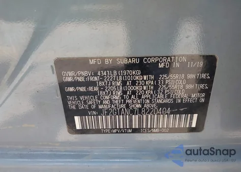 2020 Subaru Crosstrek Limited from USA, damaged, VIN JF2GTANC7L8220404